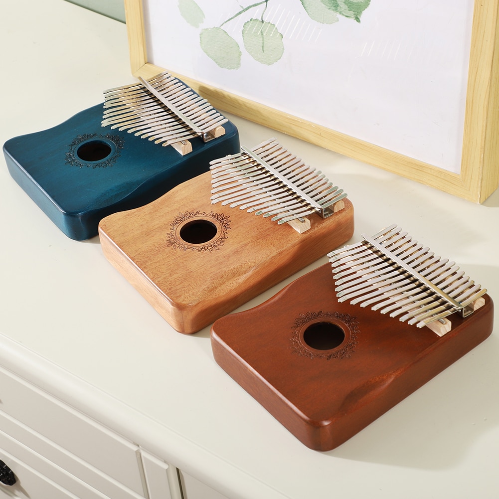 17 Keys Wooden Kalimba Mahogany Thumb Finger Piano Mbira with Tuning Hammer Sticker for Beginner Percussion Musical Instrument