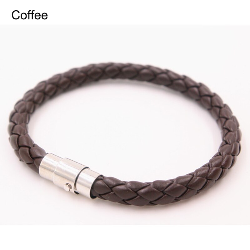 6MM PU Leather Braided Bracelet Magnetic Buckle Women Men Bracelet LXH: Coffee