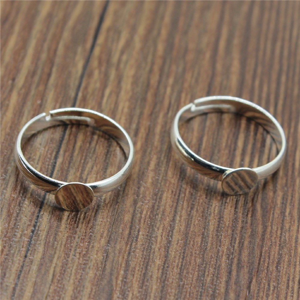 10 stücke Ring Einstellungen Einstellbare Ring Einstellungen Basis leer Finger Ring Leerzeichen glänzend Silber Farbe Kupfer Material 6mm Flache