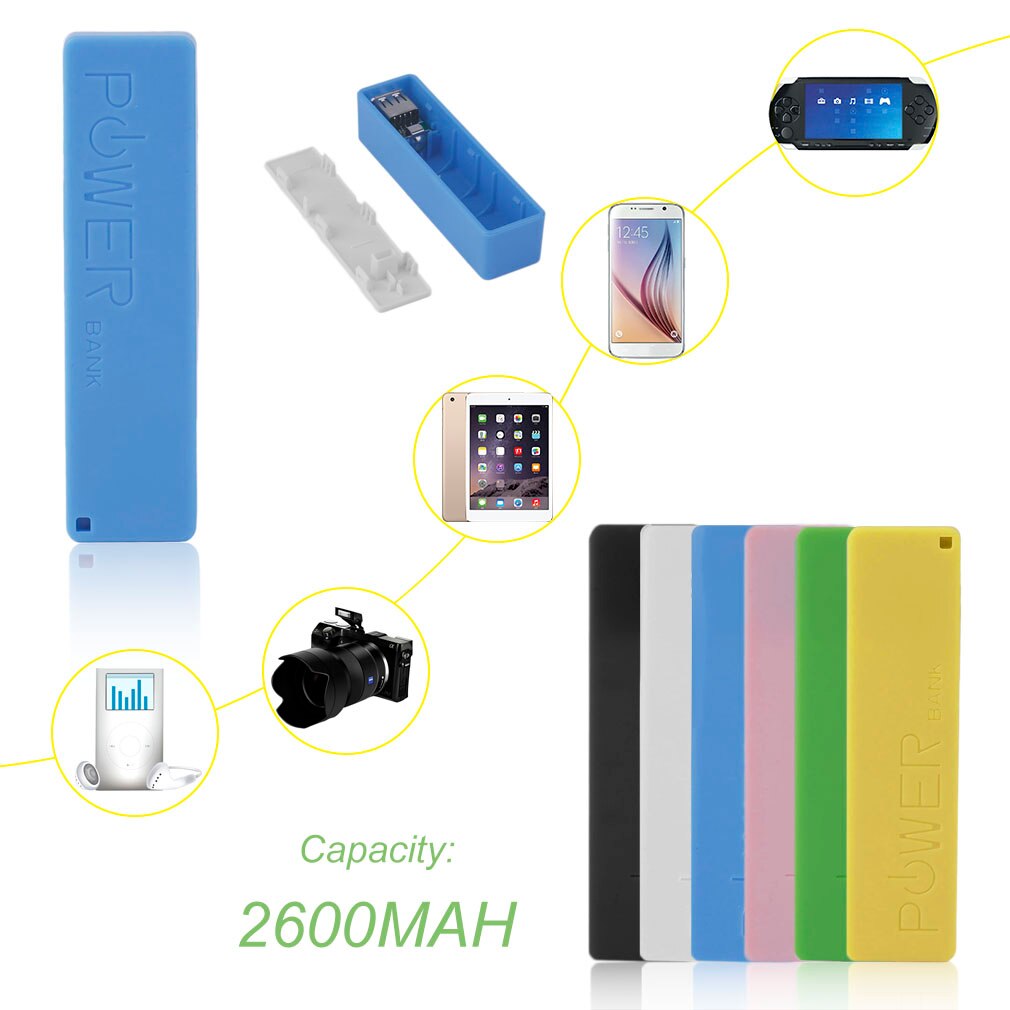 2600 mah tragbare powerbank ohne akku, 1*18650 akkus externes backup-ladegerät powerbank-hülle für smartphones
