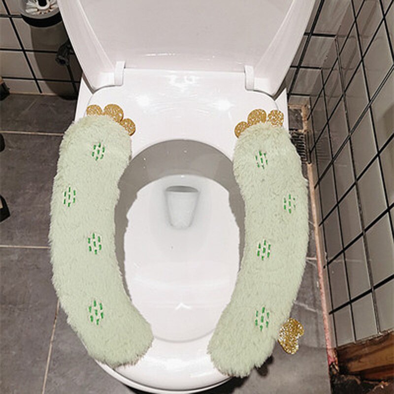Four Seasons Toilet Seat U Shape With Handle English Style Home Cute Plush Fruit Animal: CACTUS