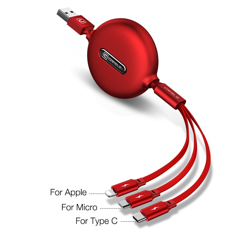 Cafele Retractable 3 in 1 USB Cable Micro Type C USB Cable for iPhone X 3A Fast Charging Cable for Huawei Samsung Phone Charger: red 3in1