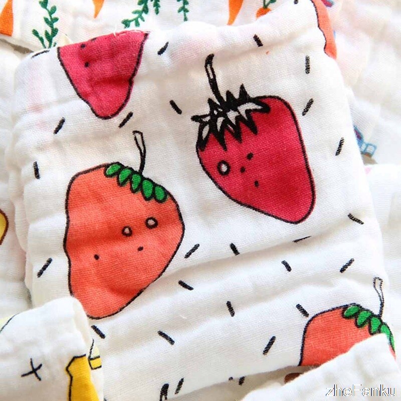 6 Layer Kindje Zakdoek Vierkante Fruit Patroon Handdoek 25X25Cm Mousseline Katoen Baby Gezicht Handdoek Veeg Doek Baby stuff Voor Pasgeborenen