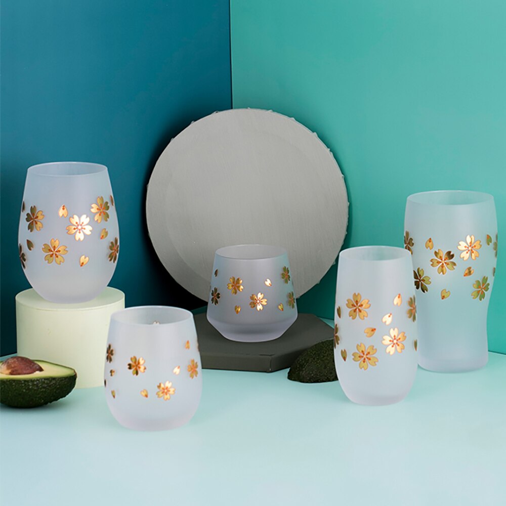 Japanse Stijl Sakura Frosted Glas Eco-Vriend Wijn Sap Bier Cup Featured Gouden Textuur Koffiekopje Creatieve Cadeau Voor vrienden