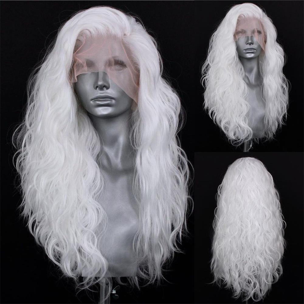 AIMEYA-pelucas frontales de encaje sintético 13x4 para mujer, peluca de encaje Rubio blanco, fibra resistente al calor, línea de cabello Natural, pelucas para de Cosplay: #1 / 24 pulgadas