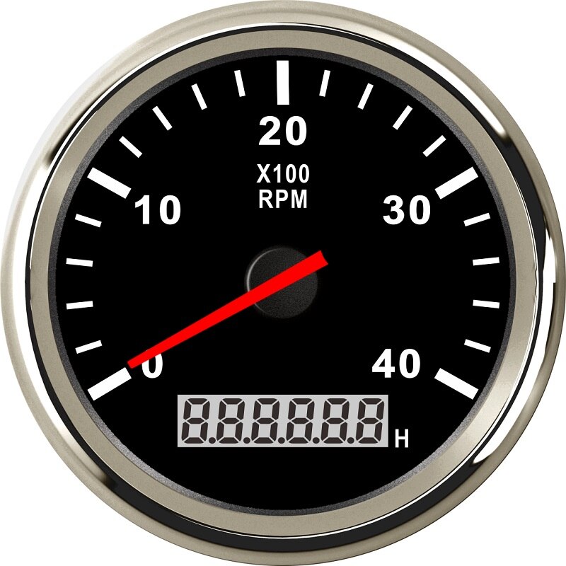 3-8K RPM Tachometer Gauge Tach Sensor REV Counter with Hour Meter 85mm Gasoline Diesel 12V 24V Red Backlight Waterproof: 4K-BS