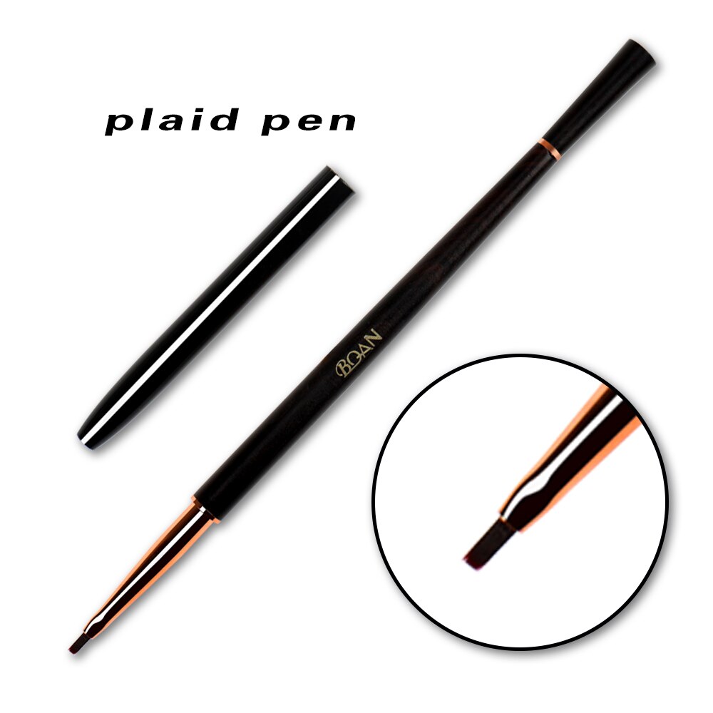 BQAN – ensemble de pinceaux à ongles avec manche en bois de santal, brosse pour Nail Art, brosse pour Gel, brosse de revêtement pour ongles, outil de manucure: Plaid pen