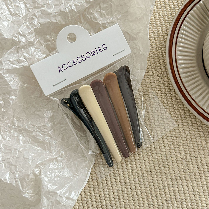 Pince à cheveux en plastique 8cm pour femmes et filles, 5 pièces/lot, maquillage, frange sans courbure, pince à bec de canard, épingles à cheveux, outil de coiffure: MARRON