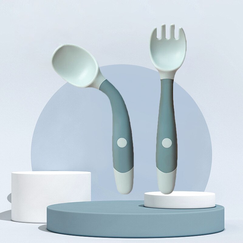 Baby Draagbare Zachte Twist Lepel Vork Voeden Training Set Kind Kid Gerechten Peuter Voeden Accessoires Kinderen Servies Goederen: green