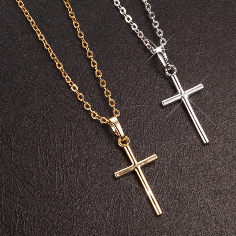 Simple Cross Chain Necklace for Women Men Jewelry Gold Sliver Color Pendant Necklaces Crucifix Christian Ornament