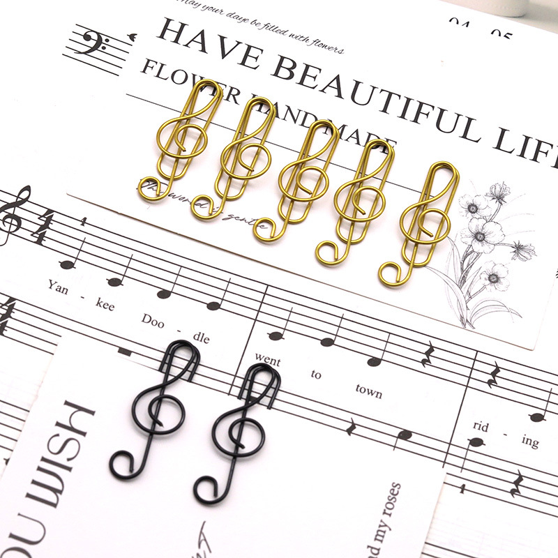 Muzikale High-note paperclip Metaal Creatieve speciaal gevormde boekclip I Love Music Note Clip Paperpins Goud en zwart briefpapier