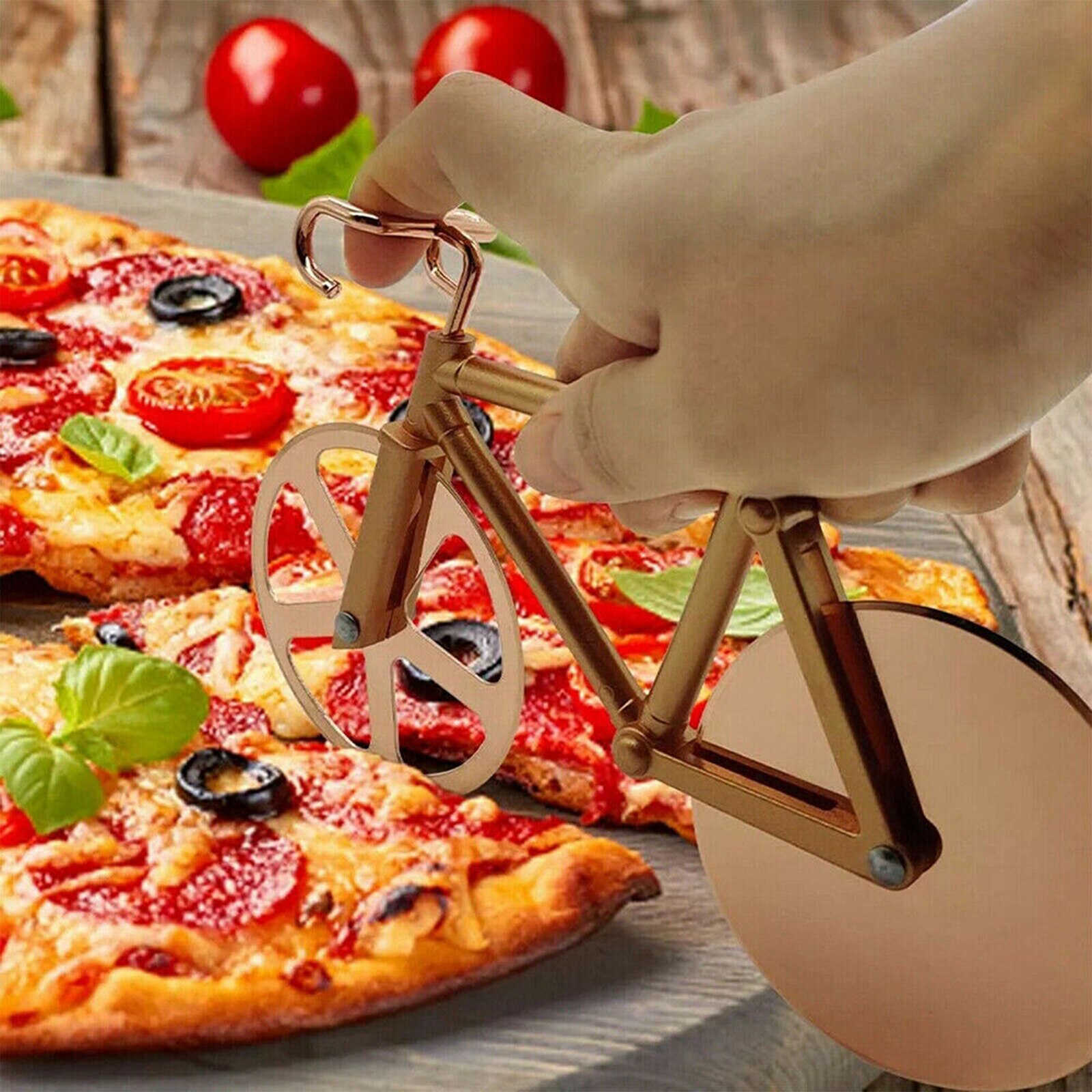 Bicycle Pizza Cutter Bike Roller Pizza Slicer Kitchen Pizza Cutter Orange