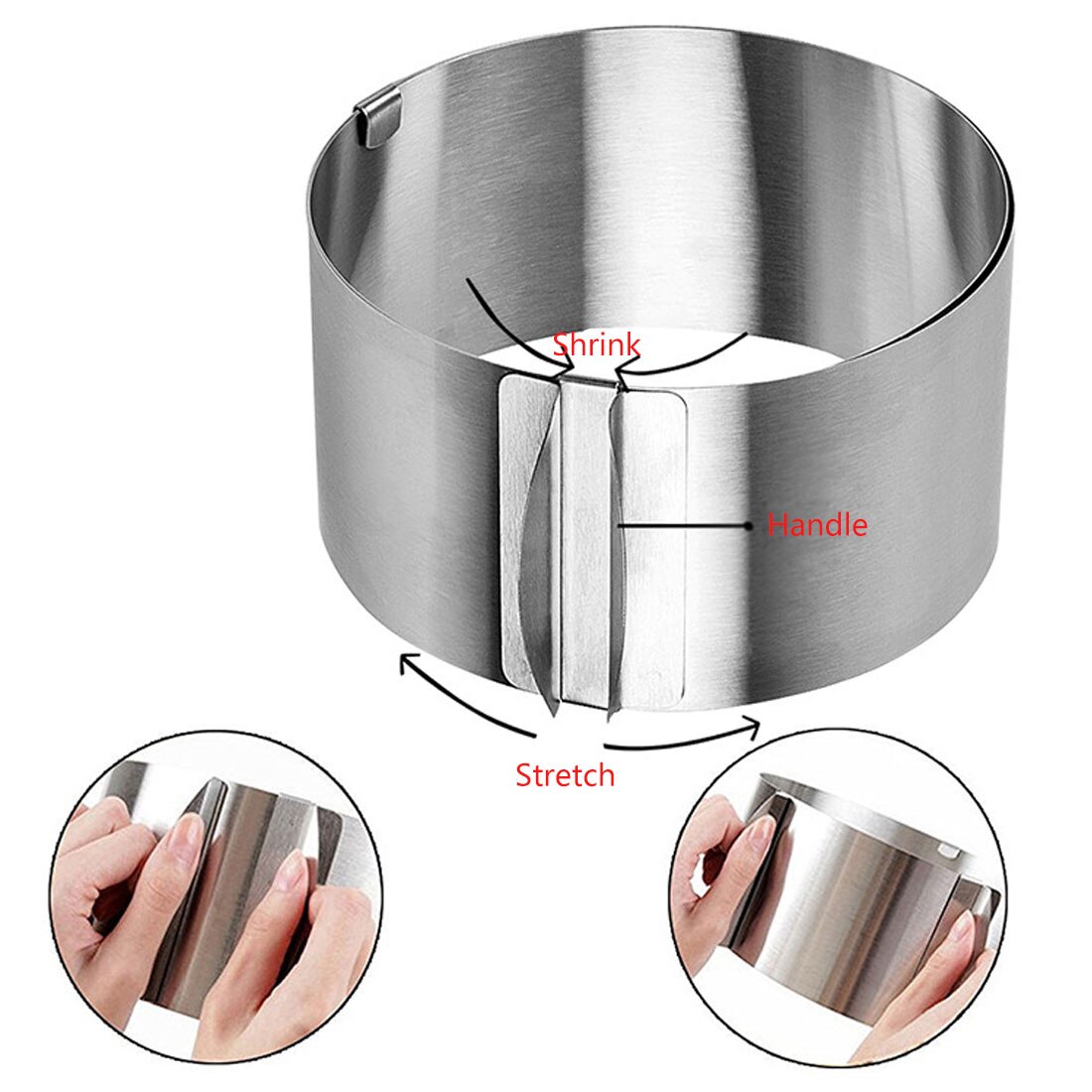 Retractable Stainless Steel Circle Mousse Ring Cake Baking Tool Set Size Shape Adjustable Silver Cookie Fondant Cake Molds