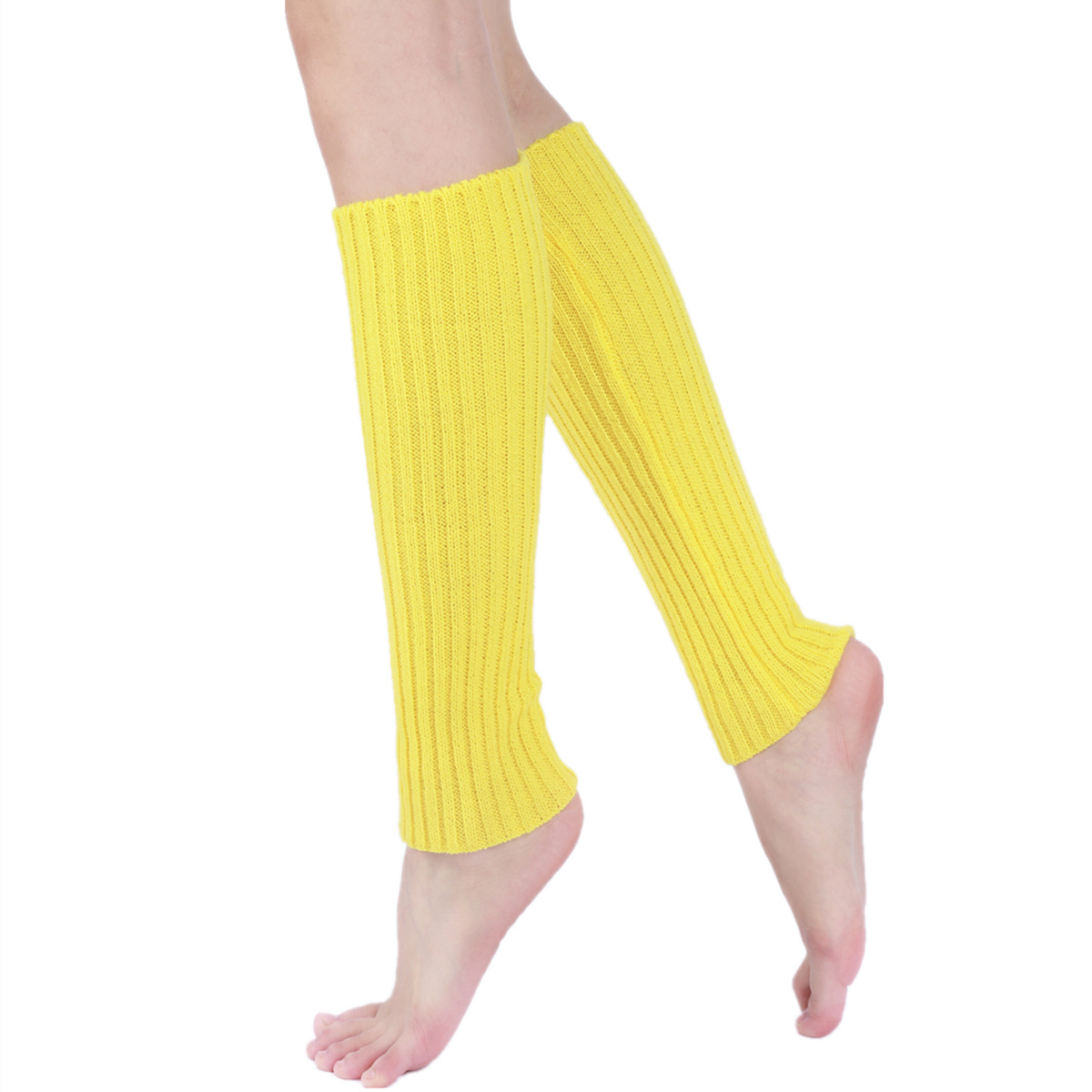 Calentadores de piernas de punto de color neón para mujer, calcetines sin pies brillantes acanalados, Punk, negro, hasta la rodilla, gótico, Hip-hop, Rock, Halloween, 80s: YELLOW