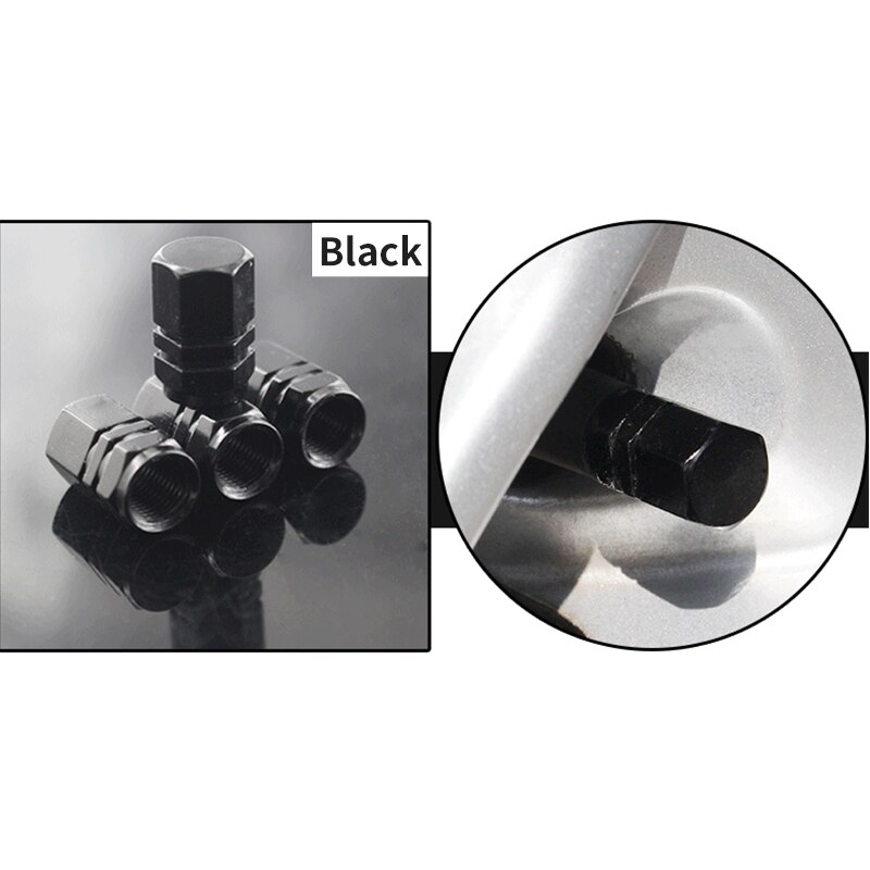4 stk Dæksventilhætter - Aluminium Tyverisikret - Bolt-in Ventilationshætter til Bilfælge: 4 stk sort 4