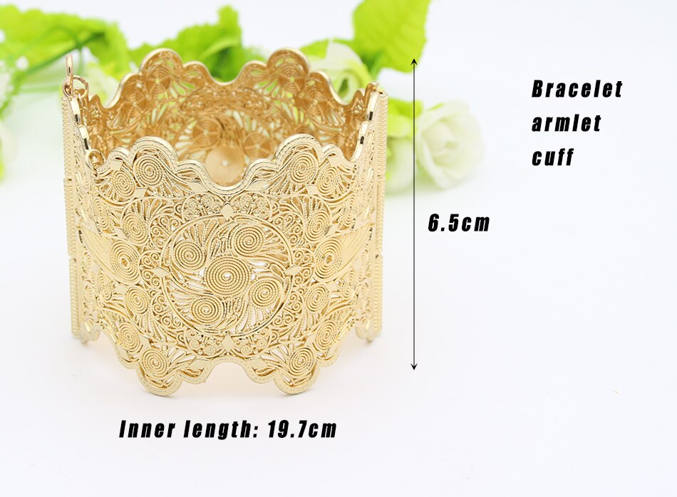 Sunspicems-brazalete con borde ondulado para mujer, brazalete grande con flor hueca, Color dorado, joyería marroquí para boda