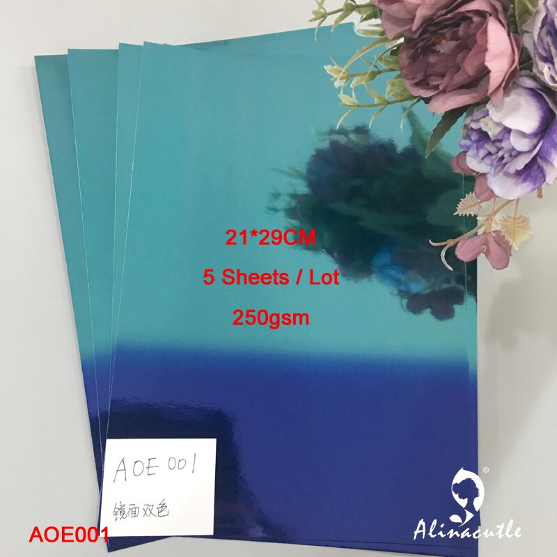 5pc Cardstock Paper Card Stock Mirror blue color A4 250gsm Scrapbooking paper pack craft pad Alinacraft