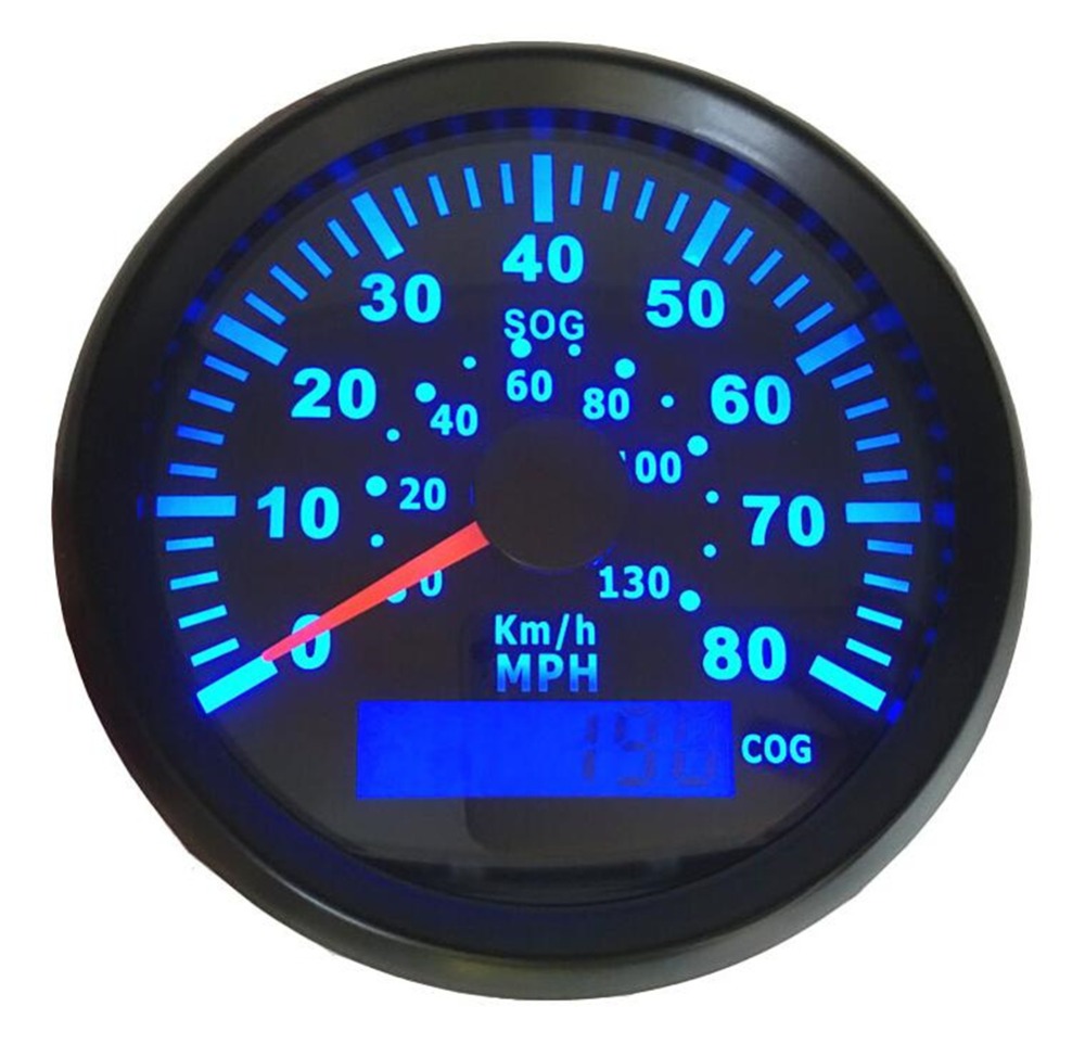 1pc 0-80mph 80Miles Per Hour GPS Speedometers 0-130km/h 85mm Waterproof LCD Speed Mileometers with Blue Backlight and Antenna