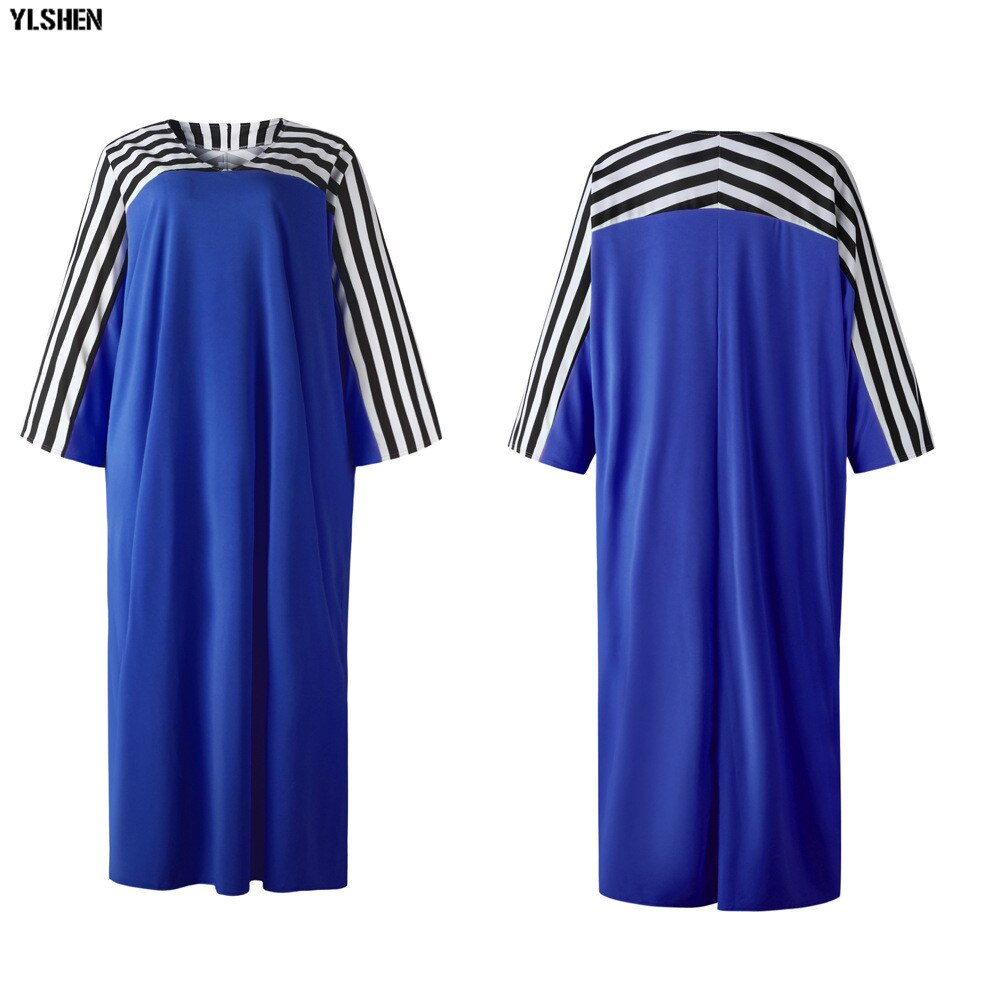 Vestidos africanos de talla grande para mujer Dashiki, ropa africana a rayas Bazin Riche Boubou Africain: Blue / M