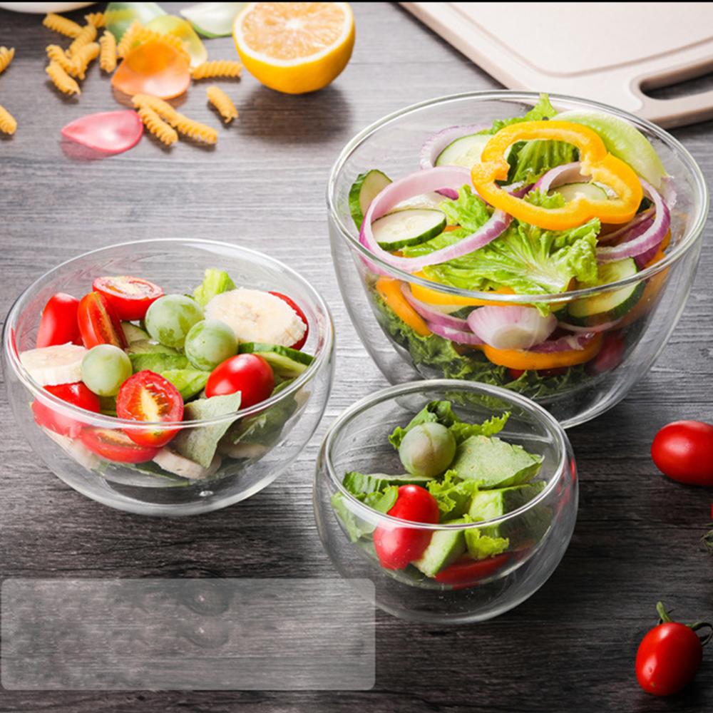 Double Layer Heat-resistant High Borosilicate Glass Bowl Salad Bowl Microwave Tableware Ice Cream Heatproof Salad Dinnerware