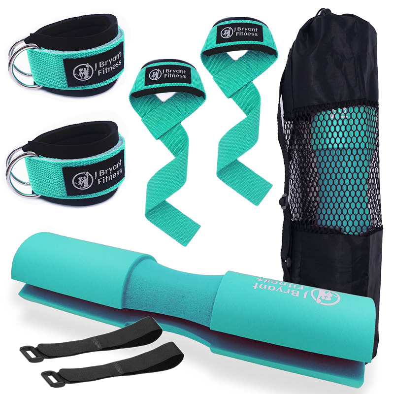 Barbell Squat Pad Set Home Gym Work Out Equipment Accessories with Weight Lifting Strap Ankle Strap for Cable Machine Hip Thrust: light green