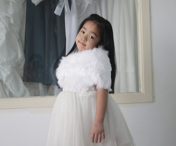 Child faux fur wrap Pearl shrug White Flower girl Shawl 6 years old Wraps Winter wedding shrugs Bolero Coat faux fur cover up