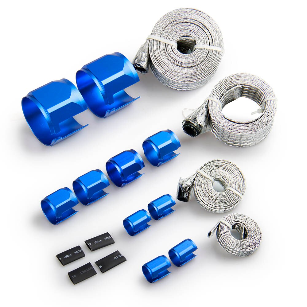 Universal Stainless Steel Engine Hose and End Sleeve Sleeving Kit Silver: Default Title