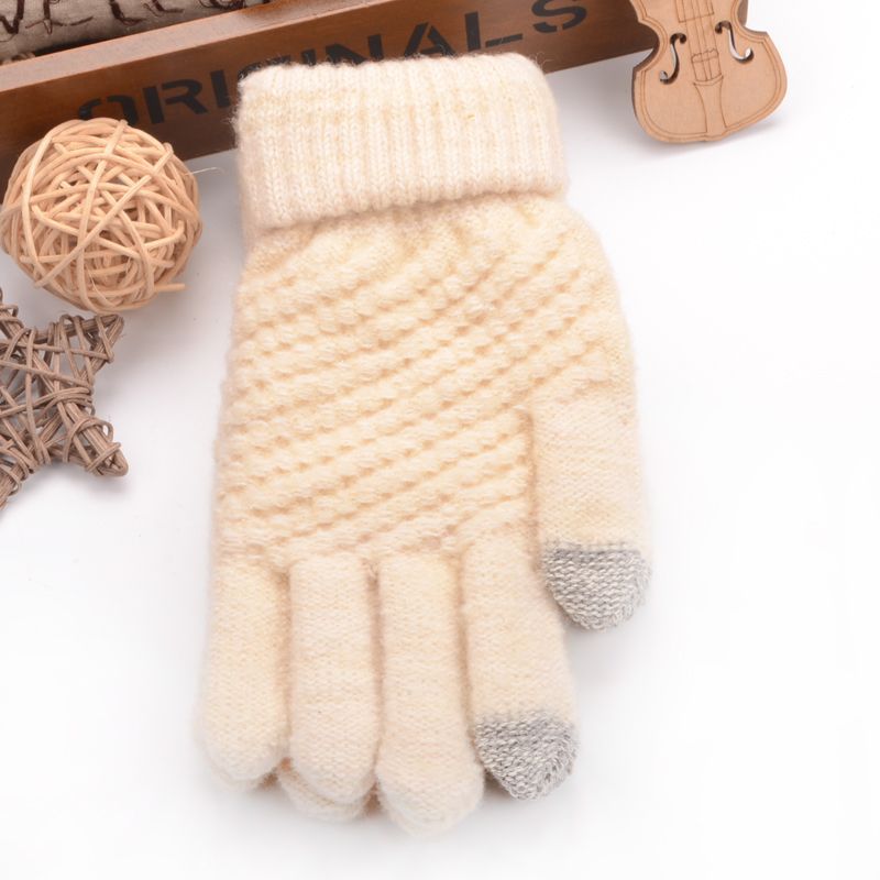 Gloves Men Winter Thicker Printed Simple All-match Soft Trendy Warm Knitting Gloves Mens Touchscreen Outdoor Mitten: beige