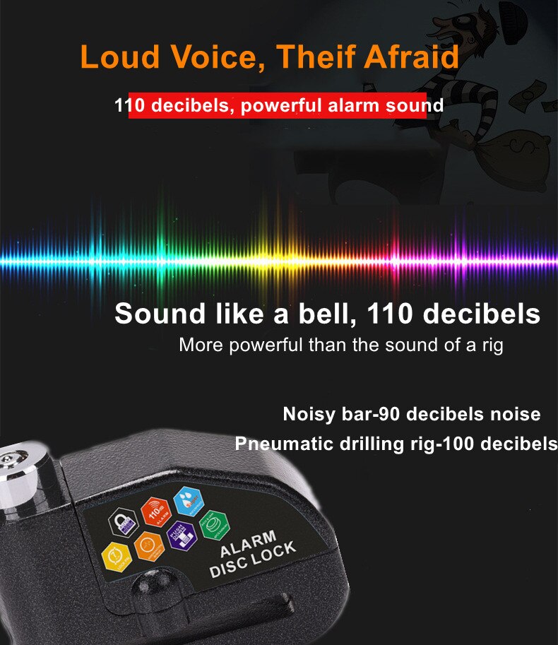 Bicycle Lock Mountain Bike Alarm Lock Anti-Theft Electric Bike Motorcycle Lock Disc Brake Alarm 110 Db High Decibel Loud Bicycle