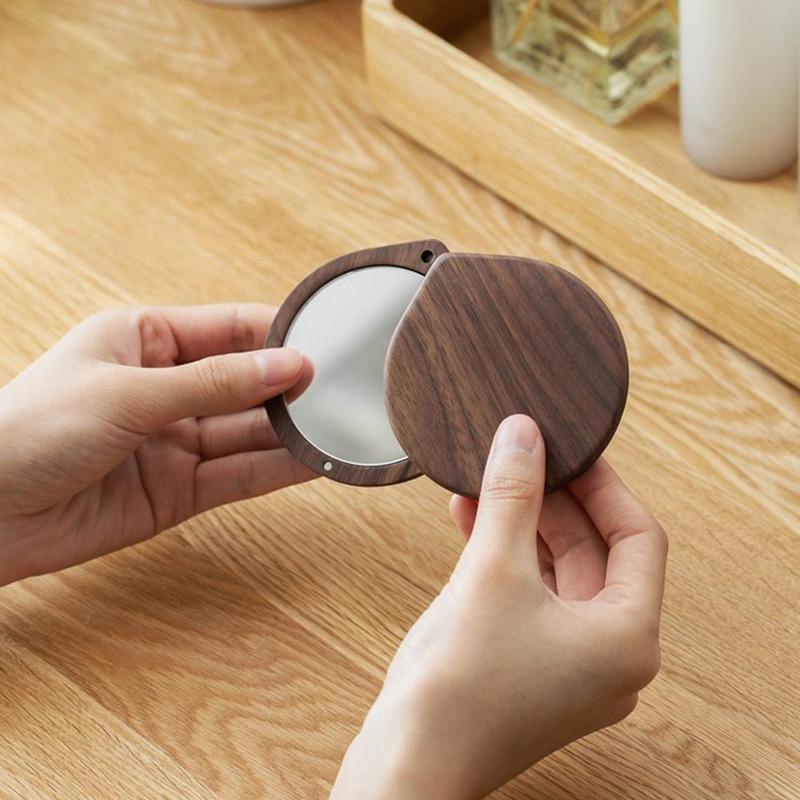 Espejo portátil de madera de nogal chino antiguo, espejo de maquillaje para chica de viaje al aire libre, espejo de tocador plegable portátil