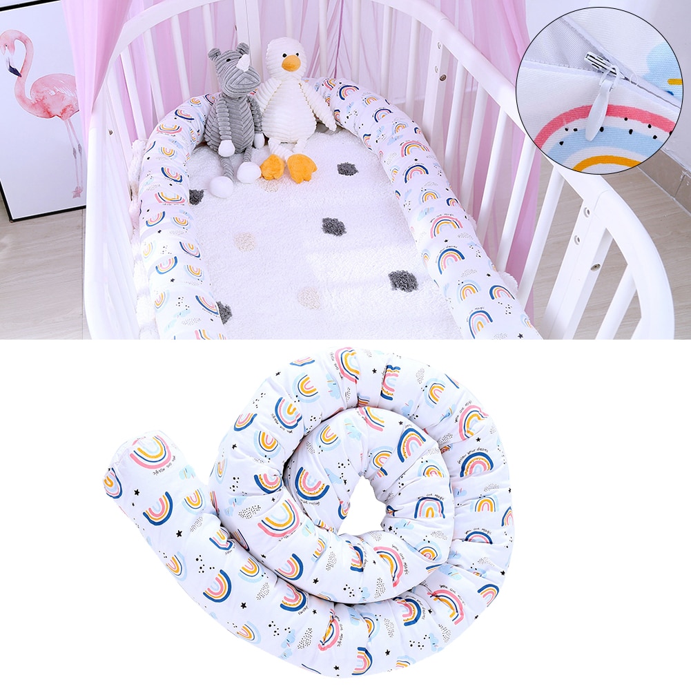 Separador de cerca de cuna lavable para niños, estampado de arco iris, barandilla de seguridad anticolisión, descanso de cama, almohada de tira cómoda