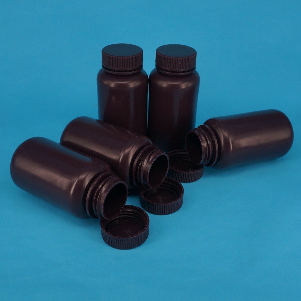 Lot5 250ml Brown PP Plastic Cylindrical Chemical Container Reagent Bottle