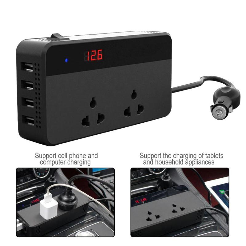200W Car Auto Power Inverter DC 12V to AC 220V With 4 USB Socket Charger Household Power Converter Multi-function Socket Charge