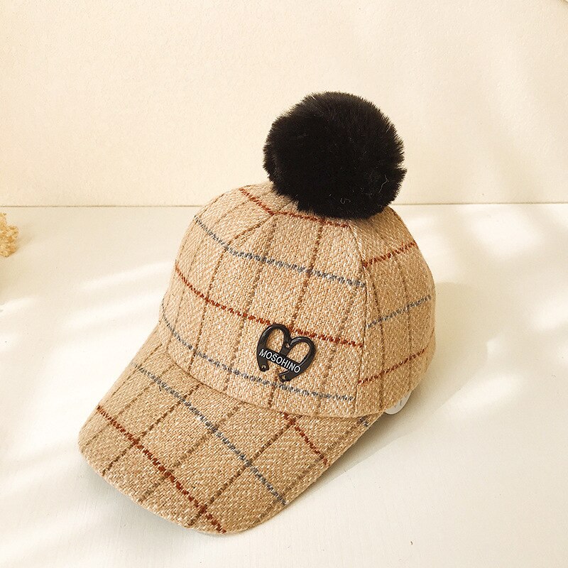 Koreaanse kinder #39 literaire geruite m-letter haarbalhoed klassieke geruite kinder #39 haar baseballpet kleine bal peuterpet: Beige