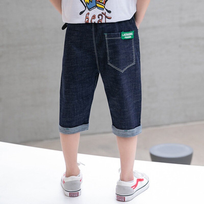 Shorts Denim Dünne Kurze Gerade Hosen Kinder Kurze Jeans Teenager Kinder Jungen Sommer Casual Weiche Shorts Knie Länge Jeans 6-14Y