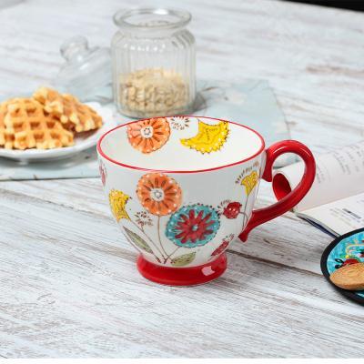 Bol à gruau, bol à céréales, bol à petit-déjeuner en relief, tasse à café en céramique peinte à la main, tasse à céréales populaire créative: C005