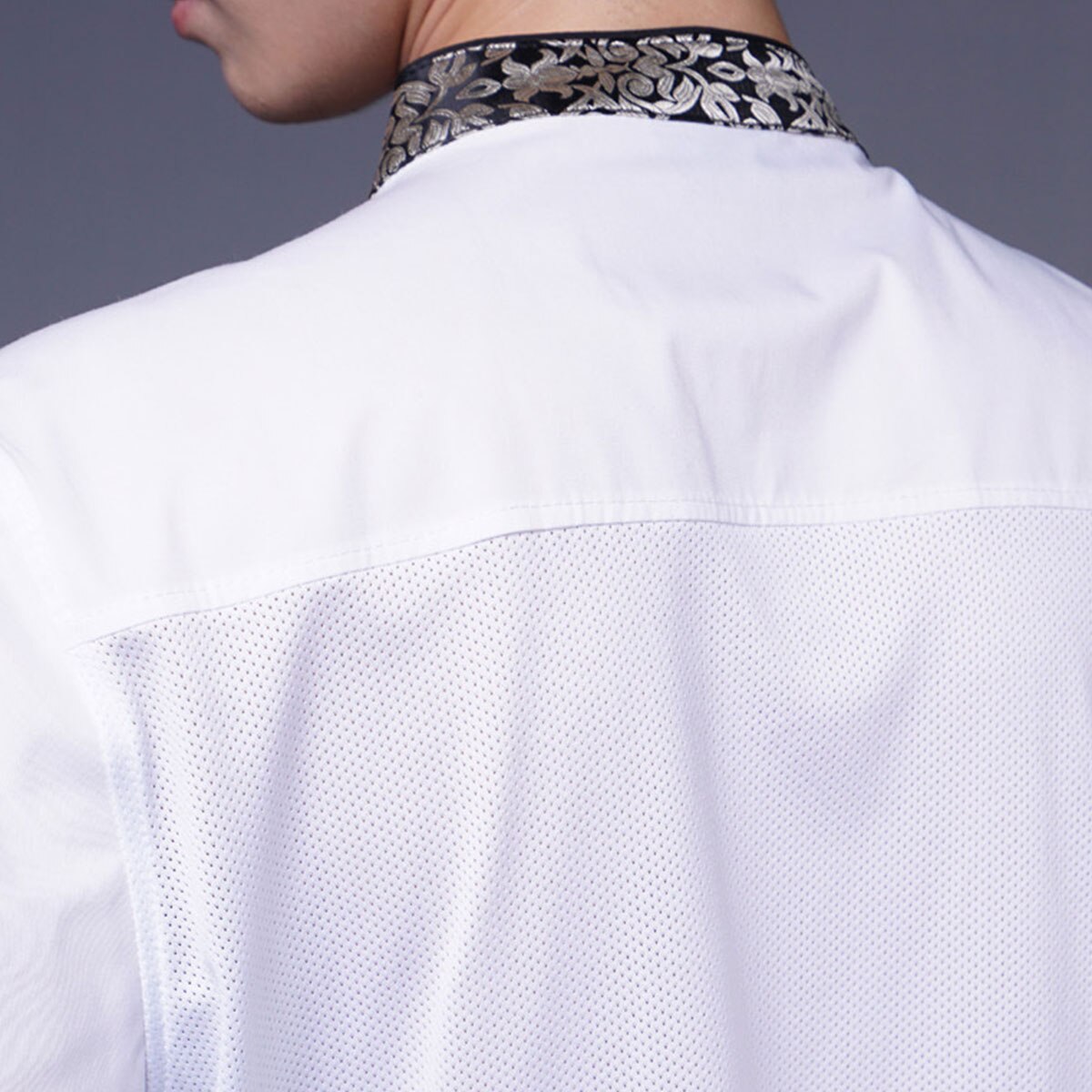 Chef Jacket Men Chef Coat Flower Print Collar Short Sleeve Chef Uniform Double Breasted Restaurant Kitchen Working Jacket