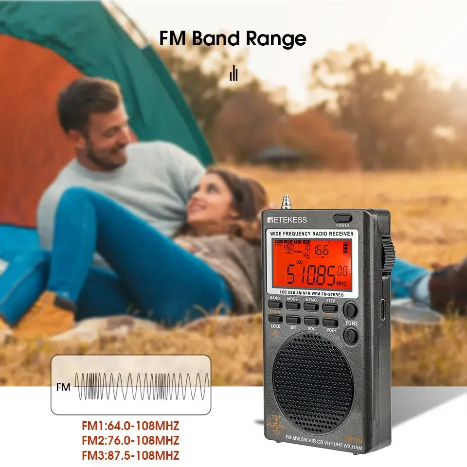Top! Retekess TR110 Radio FM Receiver Portable Shortwave Radios AM FM All Waves Band CB AIR Band Ham Radio SW MW LSB VHF UHF