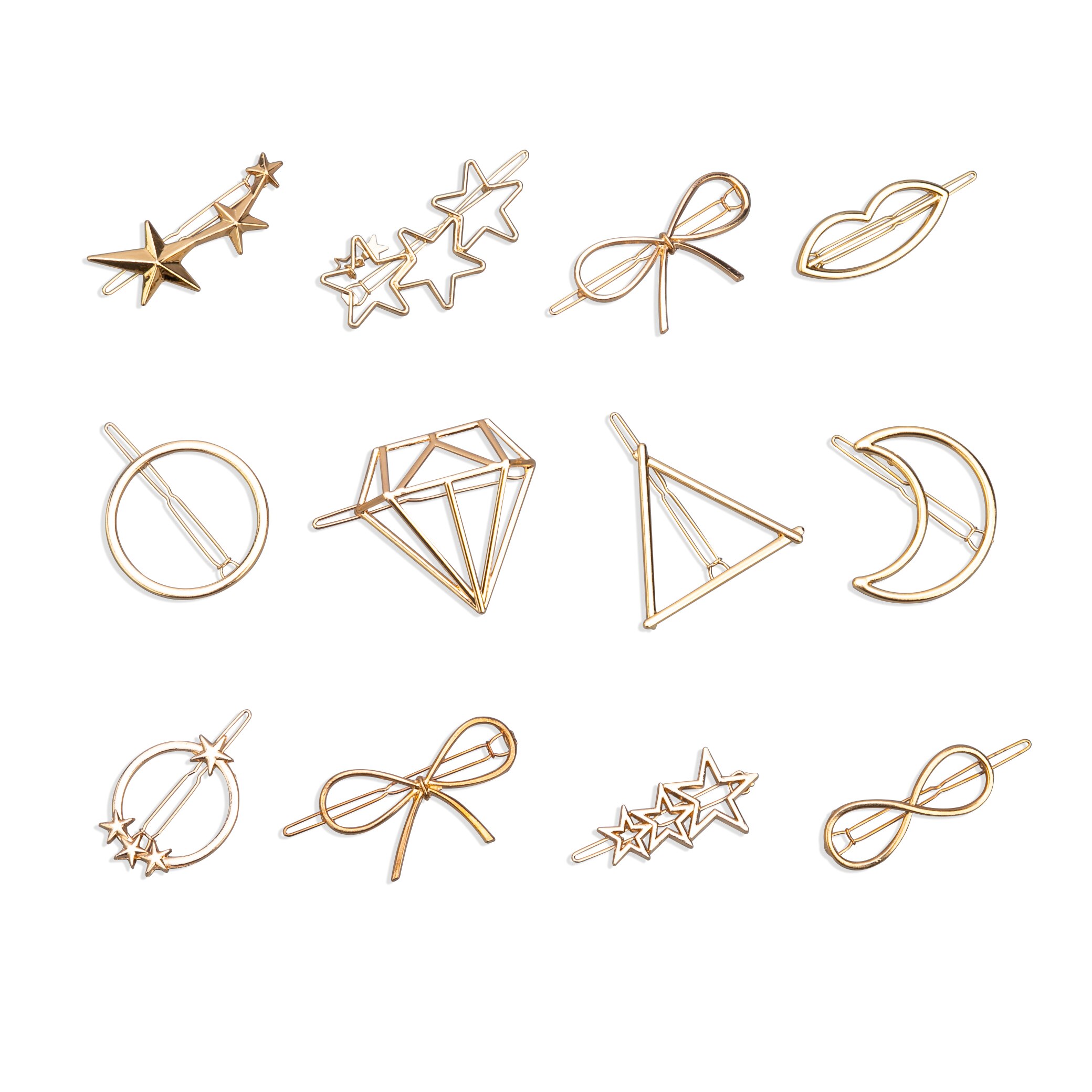 2Pcs Hollow Geometrische Haar Clip Voor Vrouwen Elegante Driehoekige Moon Star Cirkel Metalen Barrette Haarspeld Hoofd Accessorie