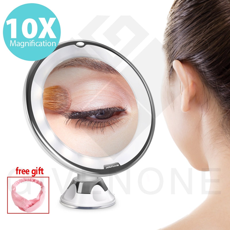 Makeup Beauty Ring Light Mirror With LED Light 10X Magnifying Glass 360 Degree Rotating Smart Switch Makeup Light Small Mirror