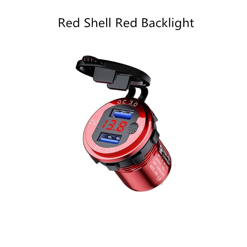 12V/24V Aluminum QC3.0 Dual USB Car Charger Fast Charge with Voltmeter Switch N0HC: Red