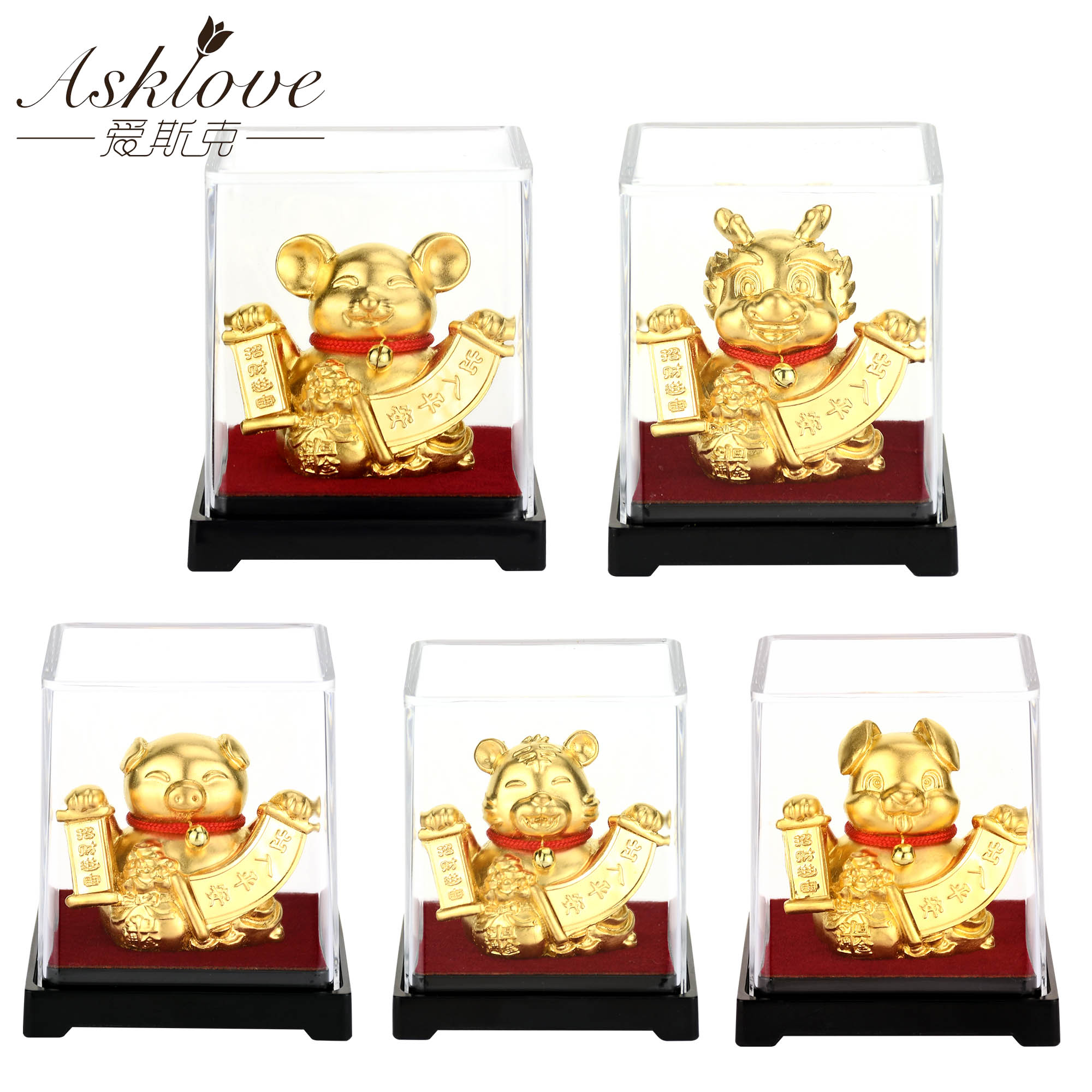 Chinesische Sternzeichen Sammeln Reichtum Ornamente 24k Gold Folie Fengshui dekor Drachen/Ratte/Schwein/affe Auto Glück handwerk Heimat Sekretariat Dekor
