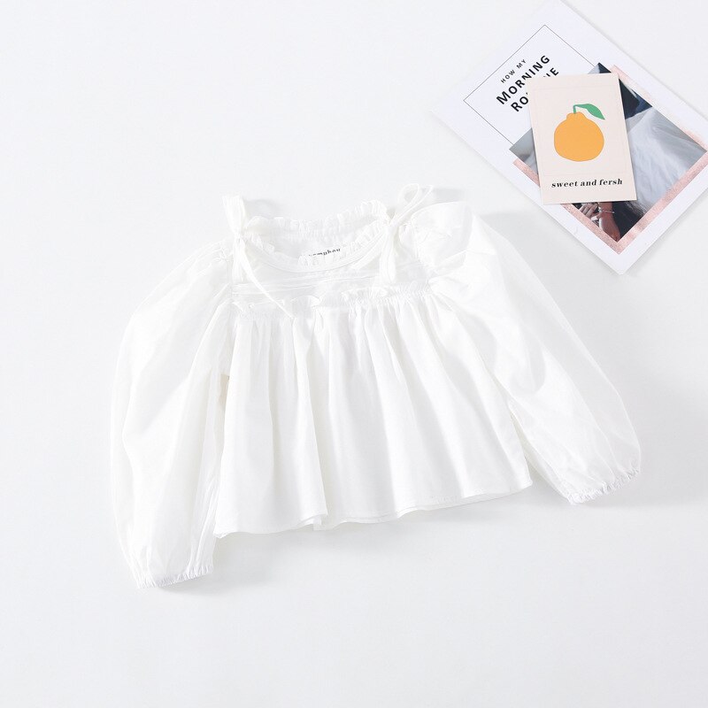 Blusa holgada de algodón con manga abombada para niña de 1 a 5 años, camisa blanca a la ,: 4 años