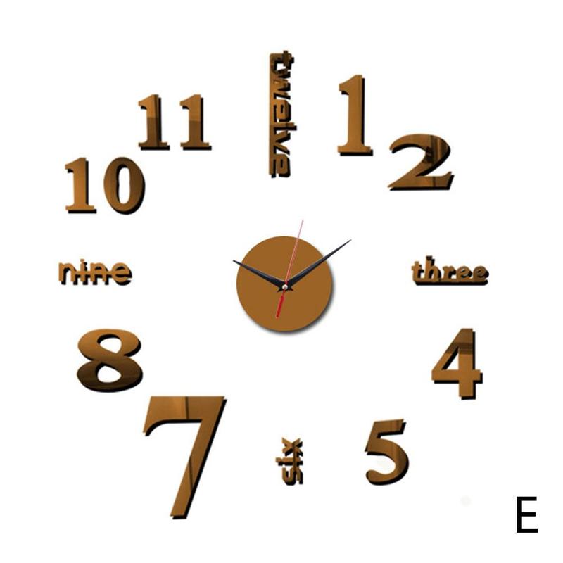 DIY Mirror Wall Clock Sticker Acrylic 3D Roman Numbers Art Watch Office Clocks Wall Home For Living Wall Room Clock Decals: E