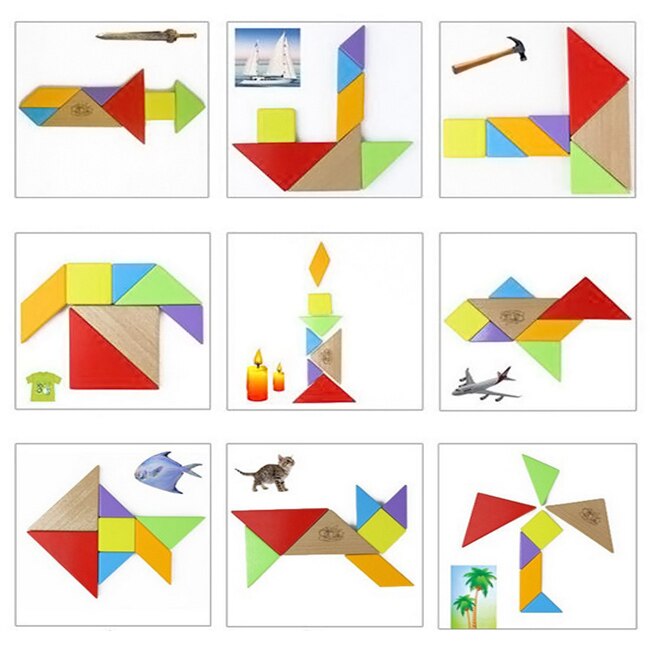 Houten Gekleurde Tangram Puzzel Vorm Cognitieve Intellectuele Ontwikkeling Kinderspeelgoed Kids Verlichting Speelgoed: Default Title