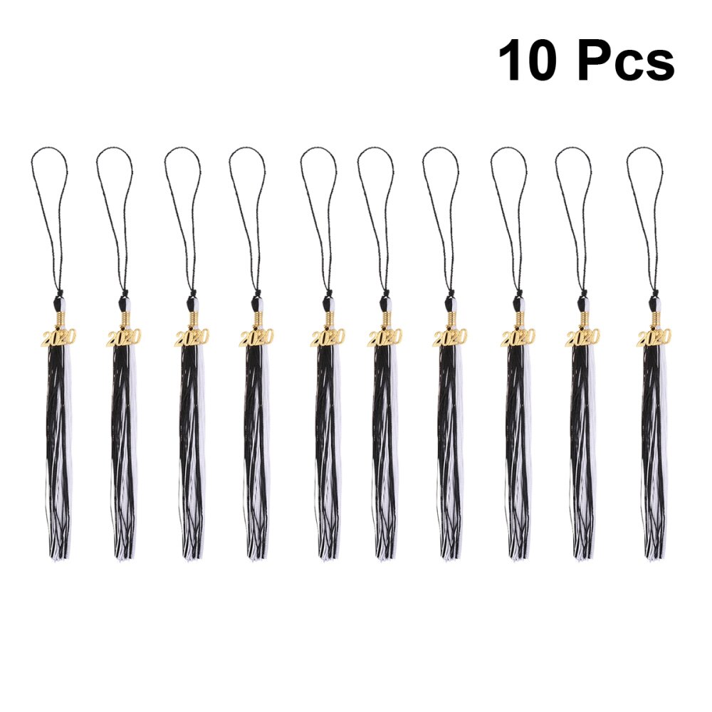 10pcs Tassel Academic Decorative Season Cap Graduation Hat Hanging Ornaments Honor Tassel Pendants: Black White