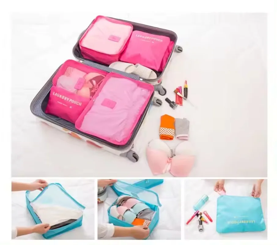 6-teiliges Set Reisekoffer-Organizer, Taschen, Gepäckverpackungswürfel für Reisen, Aufbewahrungstasche, große Kapazität, Schuh- und Kleidungsorganisatoren