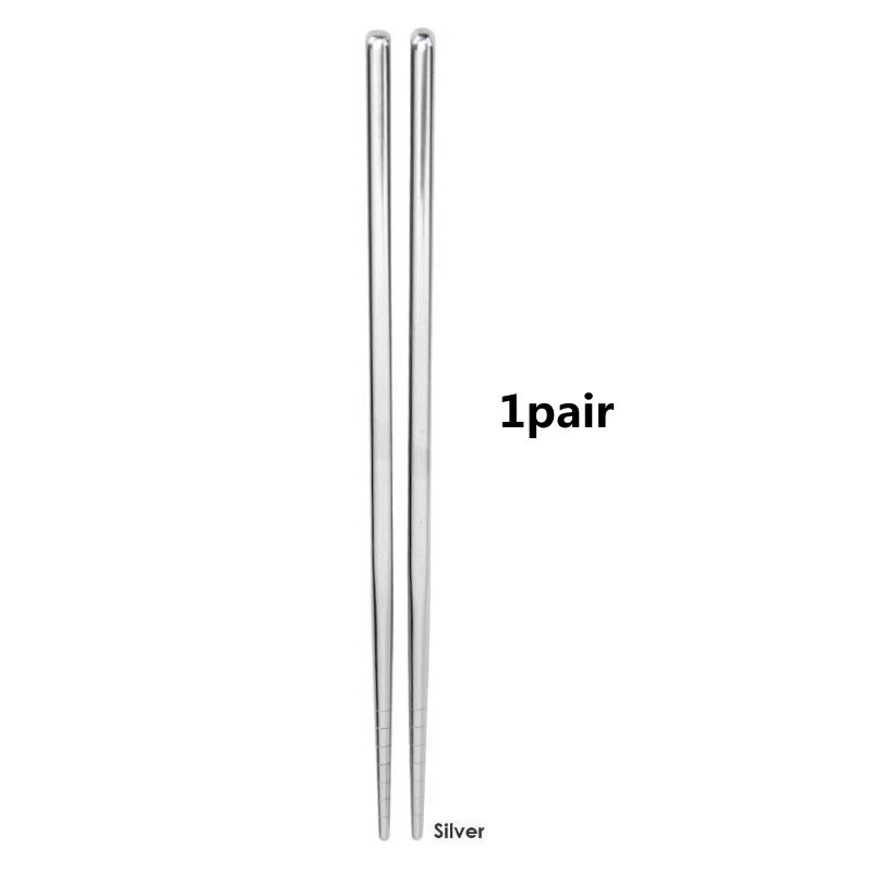 1 Pair Chopsticks Non-Slip Chinese Stainless Steel Reusable Metal Chopstick for Sushi Food Sticks Set Tableware Kitchen Tool: 1pair Silver