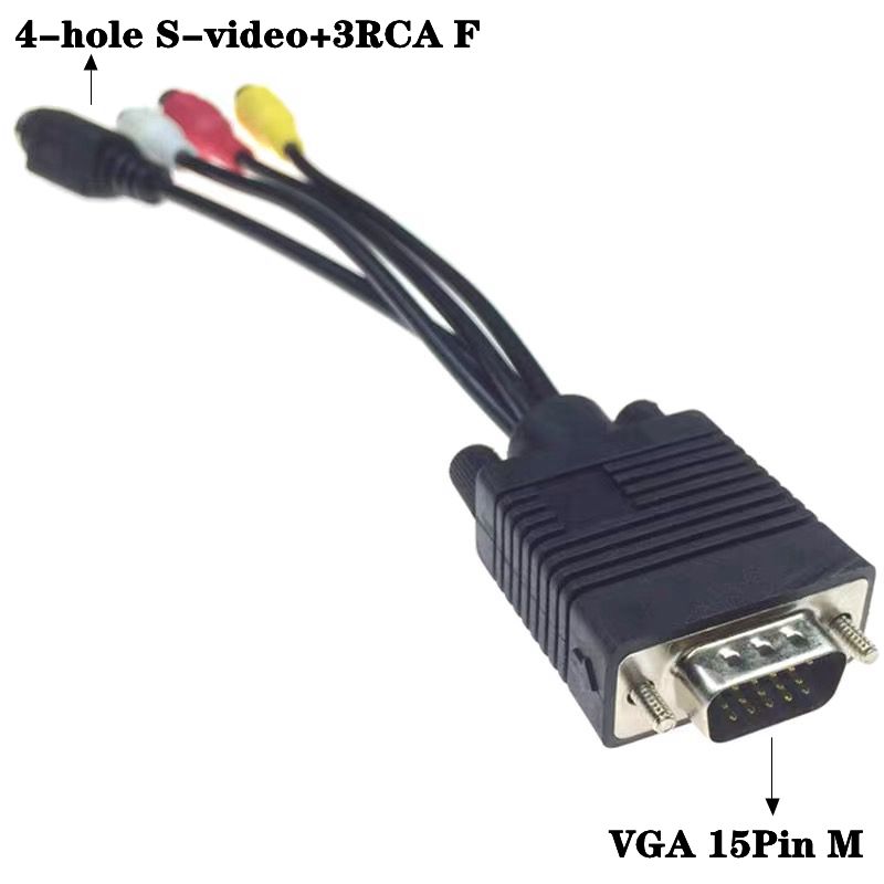 VGA To AV Conversion Cable VGA To S Terminal 4-Hole S-Video Adapter Cable 3RCA Lotus Audio And Video Three Color Cable: black