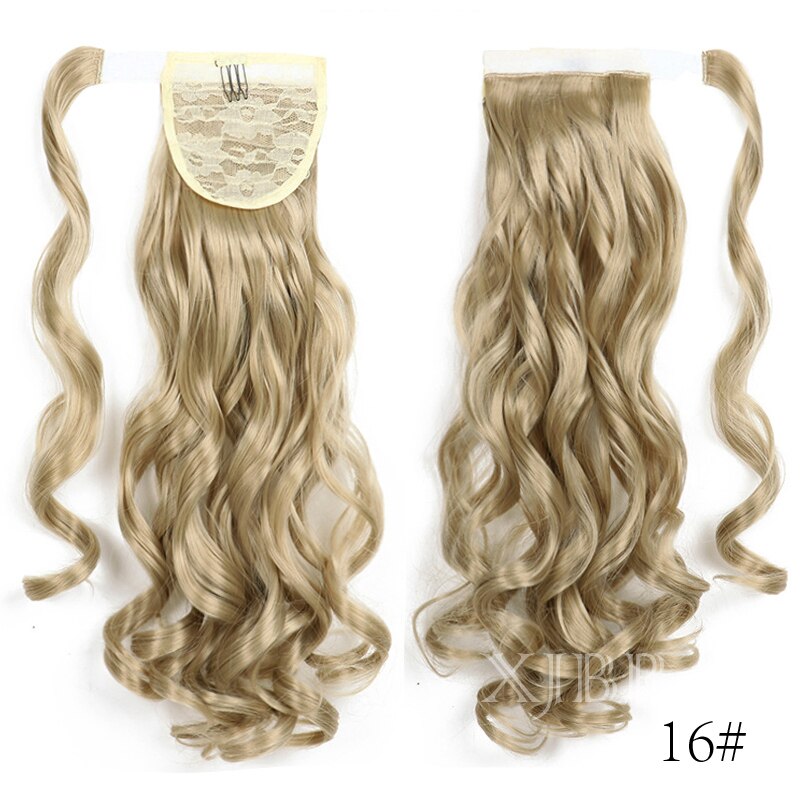 XJBB Seamless Wrap Around Synthetic Ponytail Extension for Women Long Ponytail Synthetic Hairpiece Wrap on Clip Hair Extensions: 16H